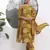 mustard floral print sequins work cotton straight kurta trouser with dupatta set