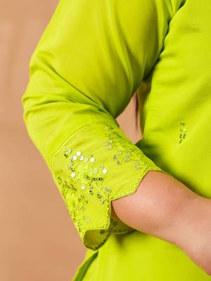 slik blend lime green straight plus size kurta dupatta pant set cotton lining kurta 5