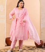 slik blend pink straight plus size kurta dupatta pant set cotton lining kurta
