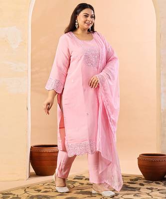 slik blend pink straight plus size kurta dupatta pant set cotton lining kurta 2