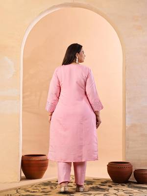 slik blend pink straight plus size kurta dupatta pant set cotton lining kurta 3