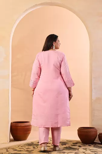 slik blend pink straight plus size kurta dupatta pant set cotton lining kurta