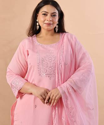 slik blend pink straight plus size kurta dupatta pant set cotton lining kurta 4