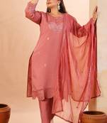mauve slik blend straight plus size kurta dupatta pant set cotton lining kurta