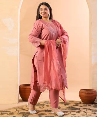 mauve slik blend straight plus size kurta dupatta pant set cotton lining kurta 2