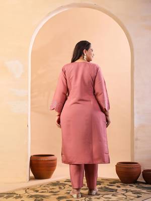mauve slik blend straight plus size kurta dupatta pant set cotton lining kurta 3
