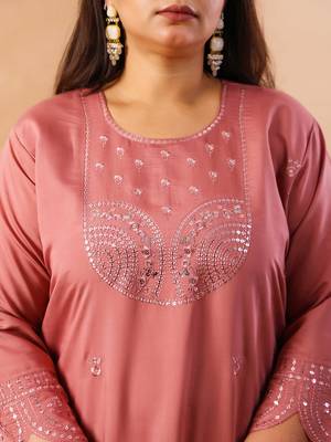 mauve slik blend straight plus size kurta dupatta pant set cotton lining kurta 4
