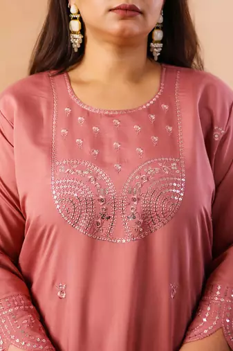 mauve slik blend straight plus size kurta dupatta pant set cotton lining kurta