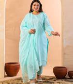 sky blue slik blend straight plus size kurta dupatta pant set cotton lining kurta
