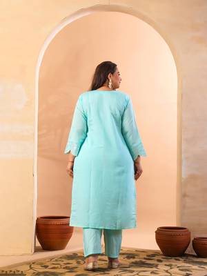sky blue slik blend straight plus size kurta dupatta pant set cotton lining kurta 3