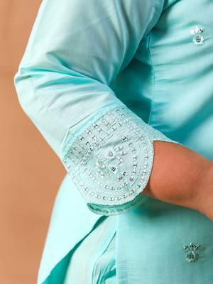 sky blue slik blend straight plus size kurta dupatta pant set cotton lining kurta 5