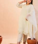 cream slik blend straight plus size kurta dupatta pant set cotton lining kurta