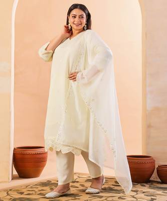 cream slik blend straight plus size kurta dupatta pant set cotton lining kurta 2