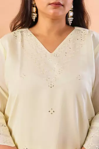 cream slik blend straight plus size kurta dupatta pant set cotton lining kurta