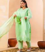 pastel green slik blend straight plus size kurta dupatta pant set cotton lining kurta