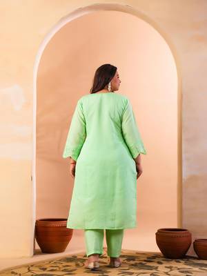 pastel green slik blend straight plus size kurta dupatta pant set cotton lining kurta 3