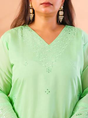 pastel green slik blend straight plus size kurta dupatta pant set cotton lining kurta 4
