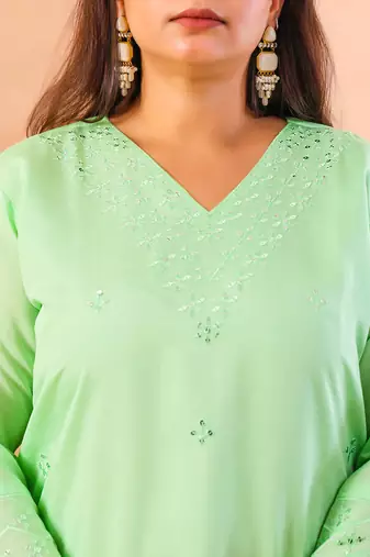 pastel green slik blend straight plus size kurta dupatta pant set cotton lining kurta