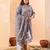 grey hand embroidery cotton plus size straight kurta orange trouser dupatta set