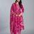 Yufta pink floral cotton straight kantha work kurta trouser dupatta set