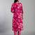 Yufta pink floral cotton straight kantha work kurta trouser dupatta set