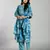 turquoise blue floral cotton straight kantha work kurta trouser dupatta set