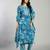 turquoise blue floral cotton straight kantha work kurta trouser dupatta set