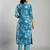 turquoise blue floral cotton straight kantha work kurta trouser dupatta set