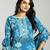 turquoise blue floral cotton straight kantha work kurta trouser dupatta set