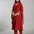 red roman silk zari work a-line kurta trouser dupatta set