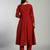 red roman silk zari work a-line kurta trouser dupatta set