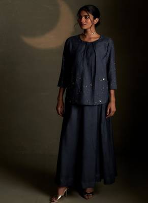 Blue embroidered chanderi co ord set 1