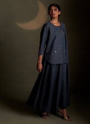 Blue embroidered chanderi co ord set 2