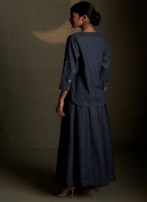 Blue embroidered chanderi co ord set 3