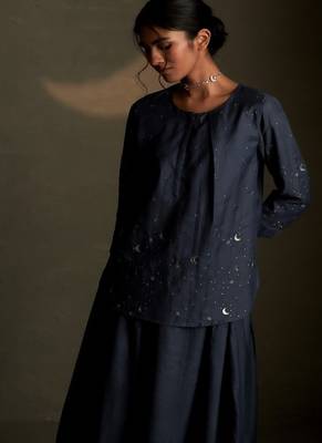 Blue embroidered chanderi co ord set 5