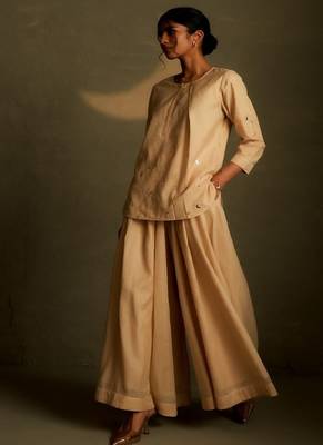 Beige embroidered chanderi co ord set 1