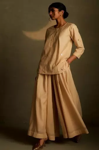 Beige embroidered chanderi co ord set