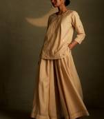 Beige embroidered chanderi co ord set