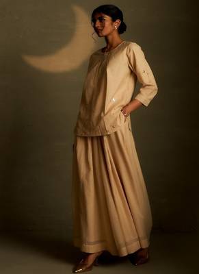 Beige embroidered chanderi co ord set 2