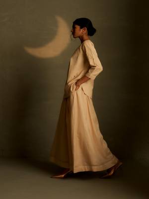 Beige embroidered chanderi co ord set 3