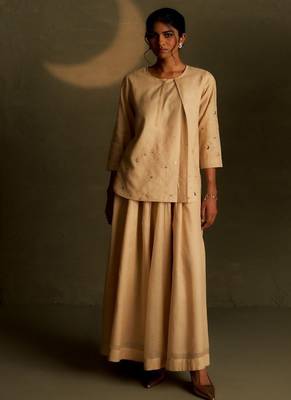 Beige embroidered chanderi co ord set 4