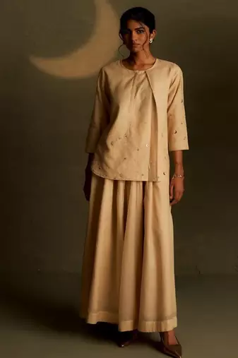 Beige embroidered chanderi co ord set