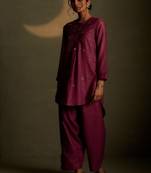 Magenta embroidered chanderi kurta set