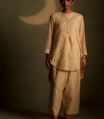 Beige embroidered chanderi kurta set