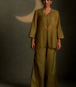 Olive embroidered chanderi kurta set