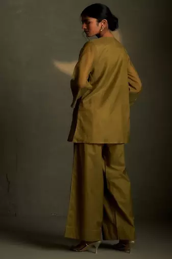 Olive embroidered chanderi kurta set