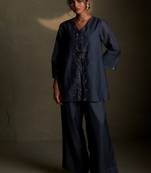 Blue embroidered chanderi kurta set