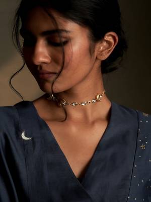 Blue embroidered chanderi kurta set 2