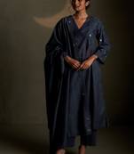 Blue embroidered chanderi kurta set