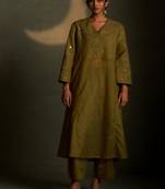 Olive embroidered chanderi kurta set